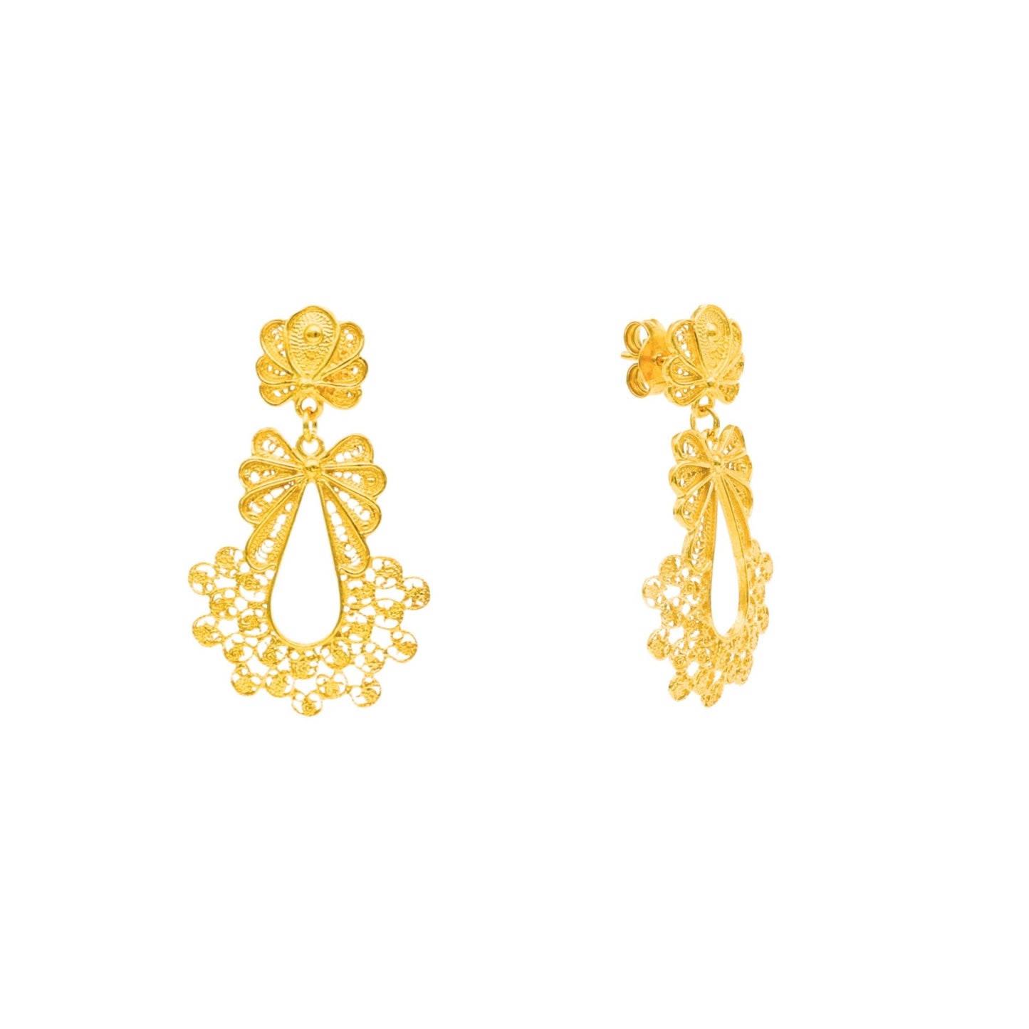 Brincos Desfolhada em Prata Dourada (3.5cm) - Loja do Ouro