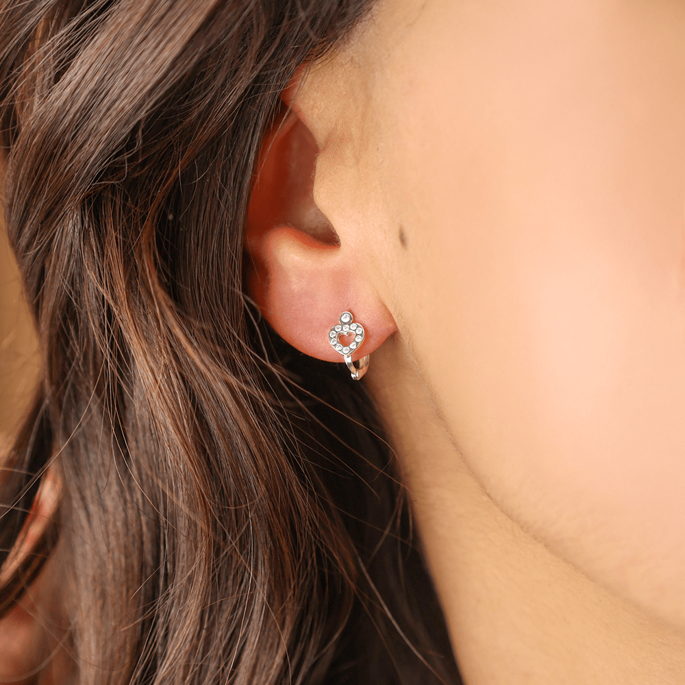 Brincos em Prata com Coração e Zircónias - Loja do Ouro