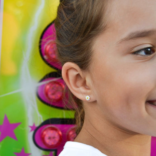 Brincos em Prata com Margaridas em Esmalte Colorido - Loja do Ouro