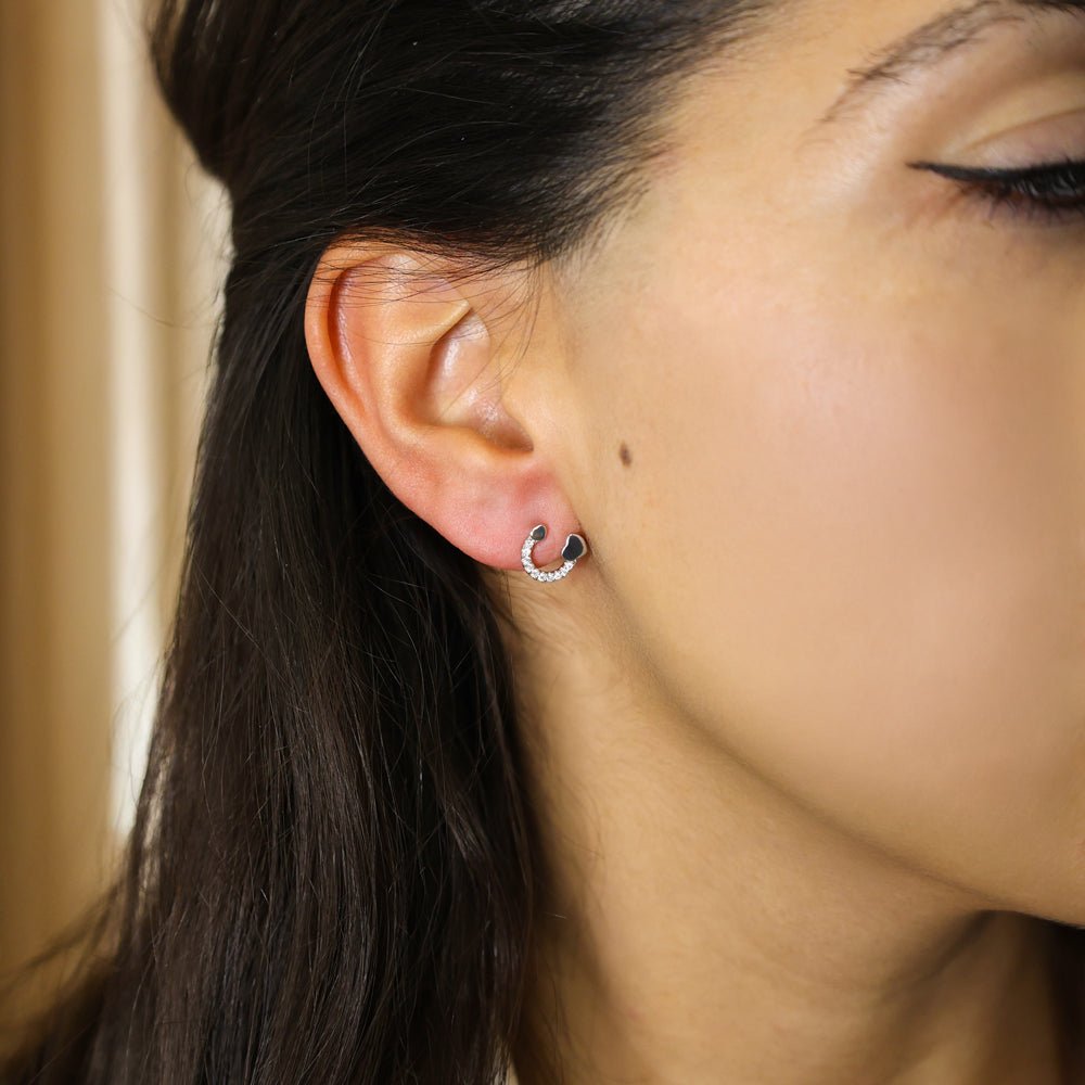 Brincos em Prata com Zircónias e Dois Corações - Loja do Ouro