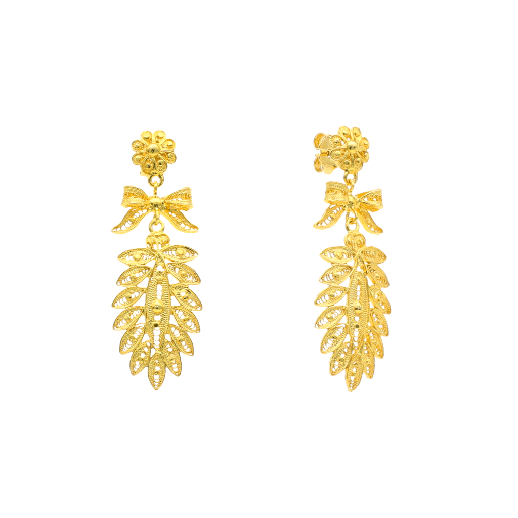 Brincos Espiga em Prata Dourada (4cm) - Loja do Ouro