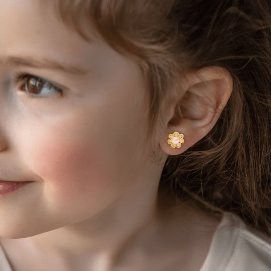 Brincos Flor em Ouro 19kl com Pérola - Loja do Ouro