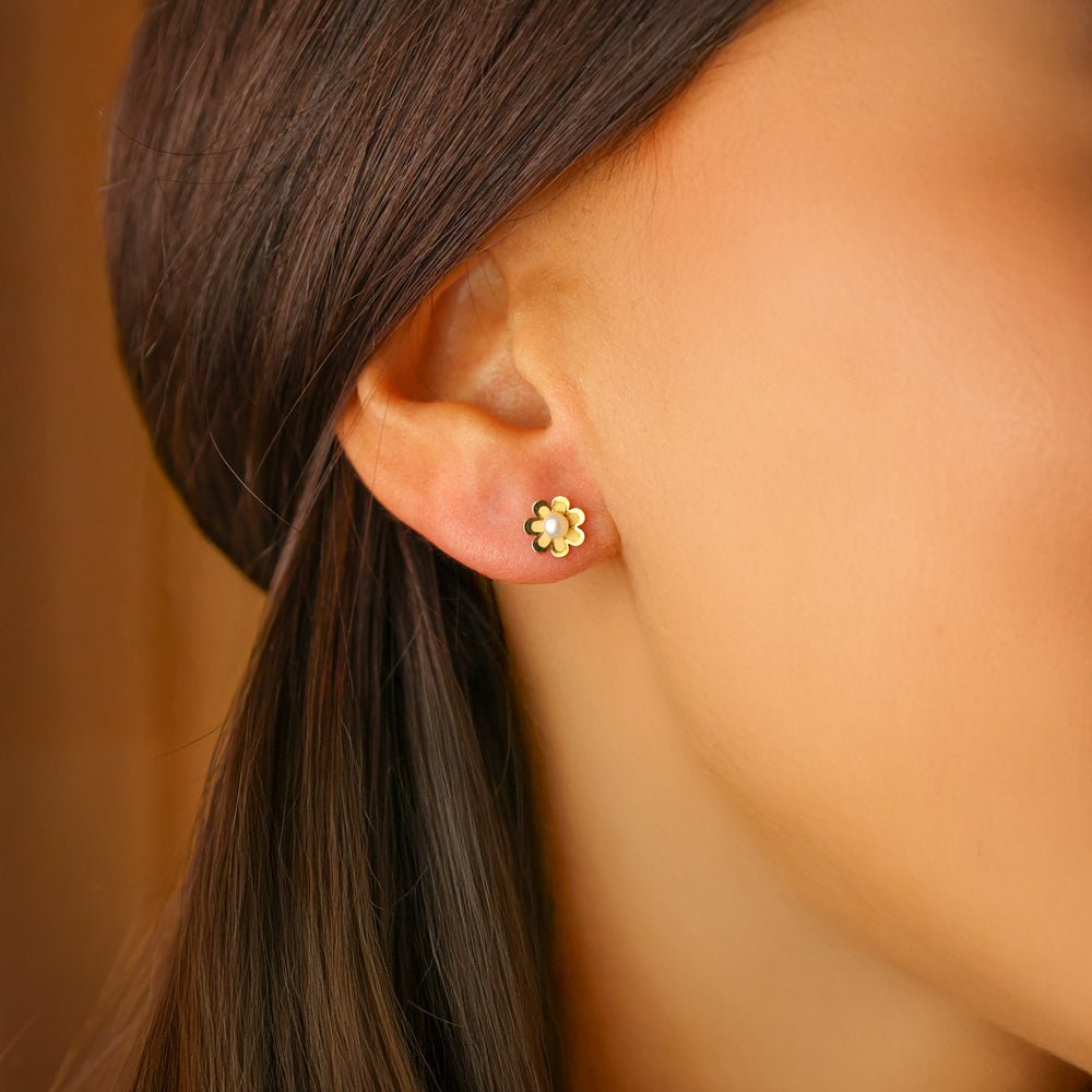 Brincos Flor em Ouro 19kl com Pérola - Loja do Ouro