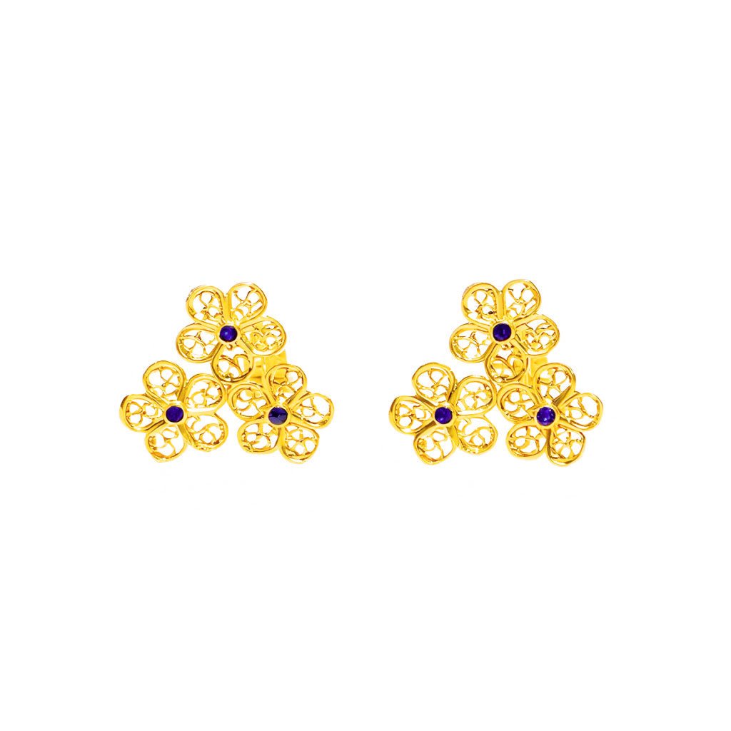 Brincos Flores com Esmalte em Prata Dourada (1.7cm) - Loja do Ouro