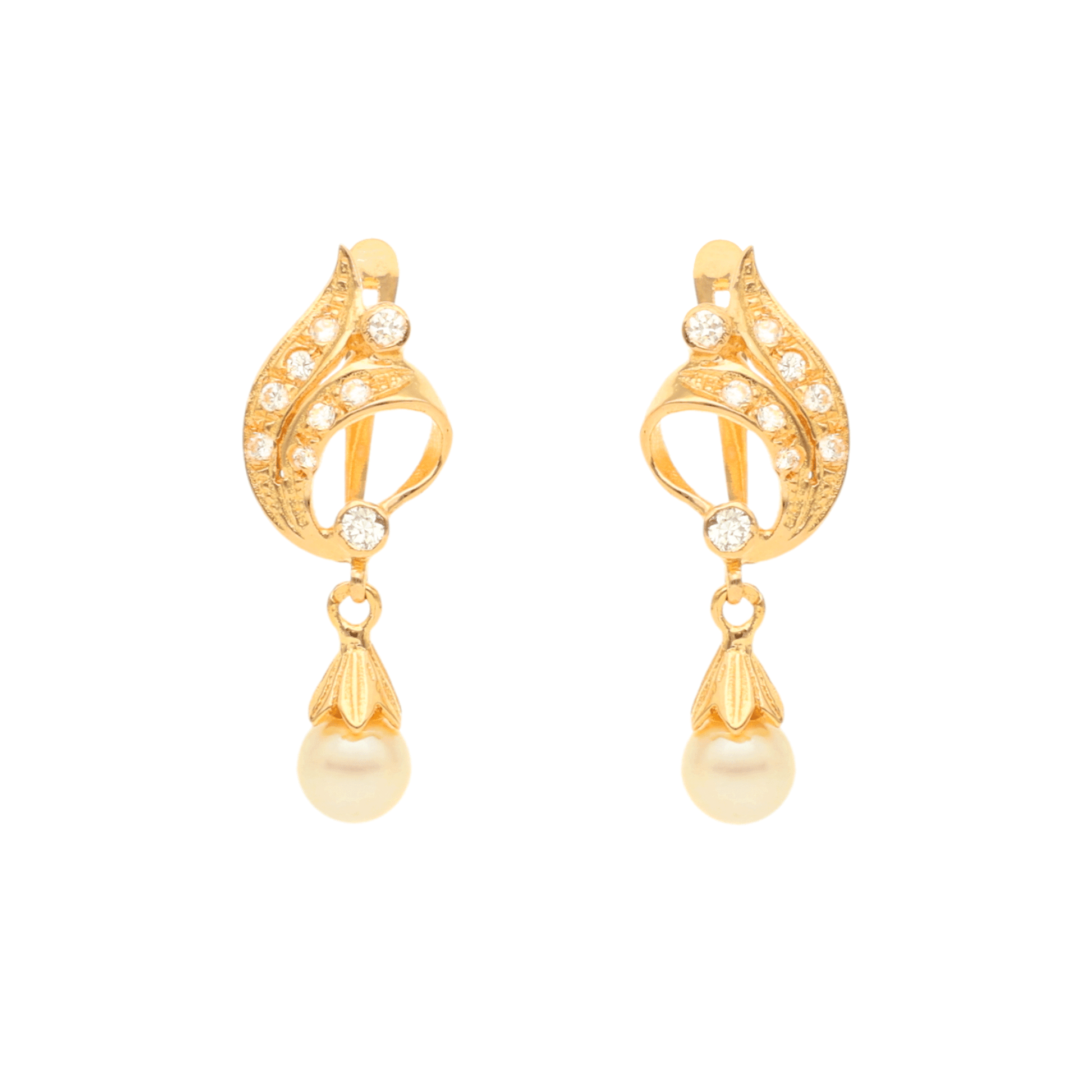 Brincos Folha com Pérola e Zircónias em Ouro 19kl - Loja do Ouro