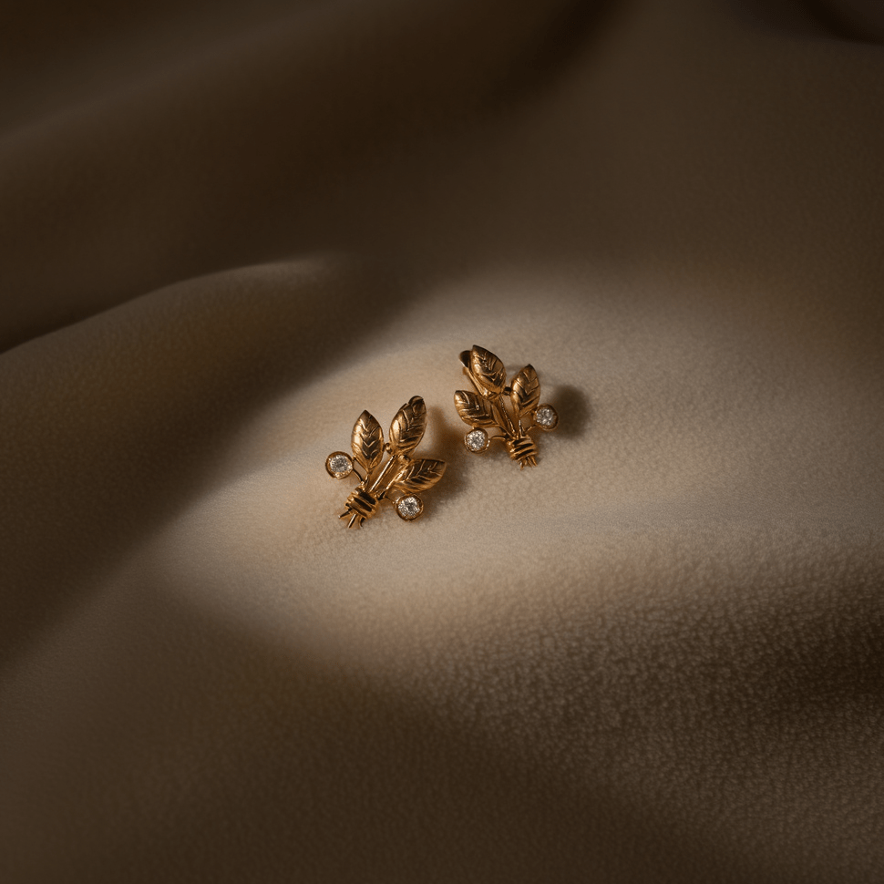 Brincos Folha em Ouro 19kl com Zircónias - Loja do Ouro