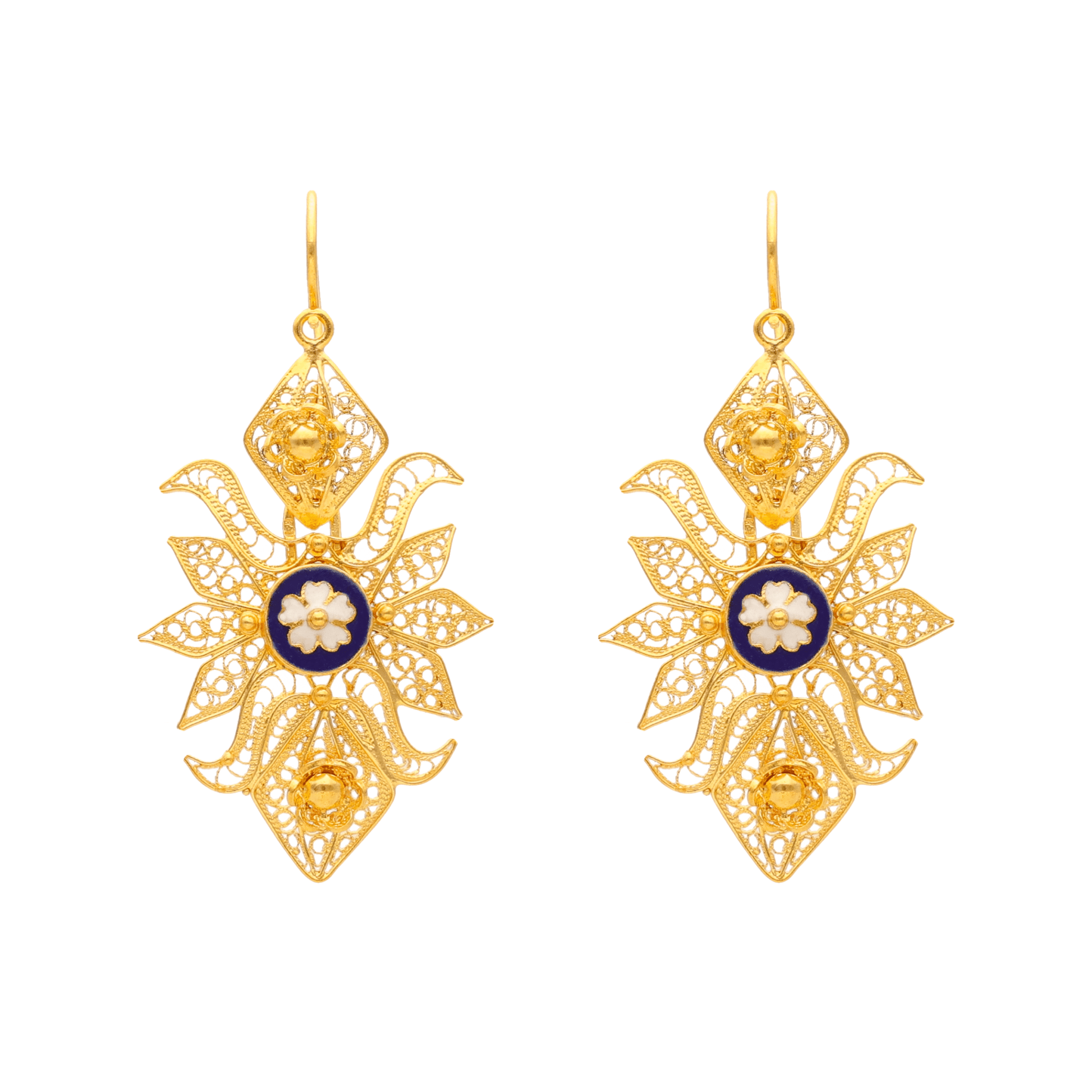 Brincos Folha Filigrana em Ouro 19kl e Esmalte Colorido (3.7cm) - Loja do Ouro