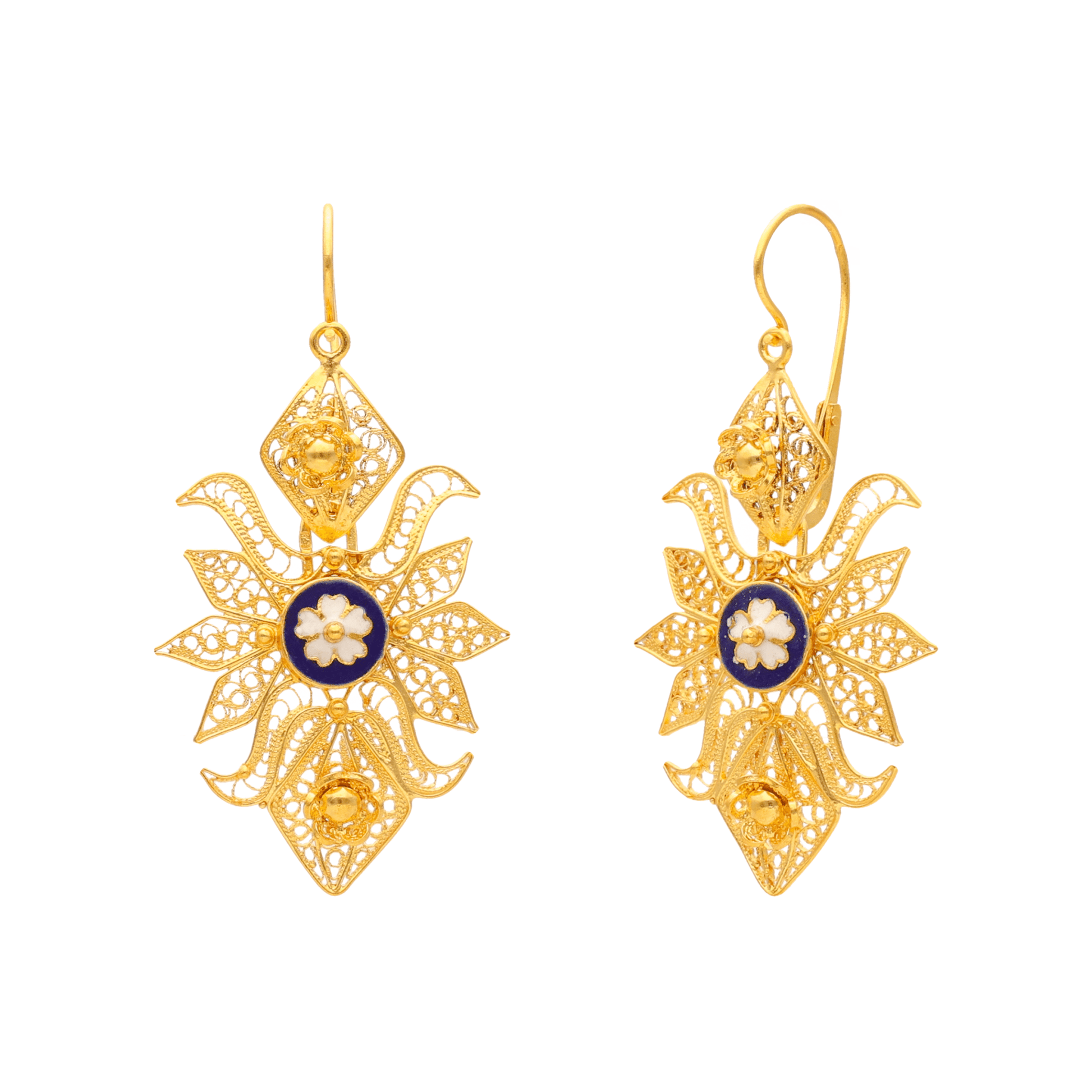 Brincos Folha Filigrana em Ouro 19kl e Esmalte Colorido (3.7cm) - Loja do Ouro