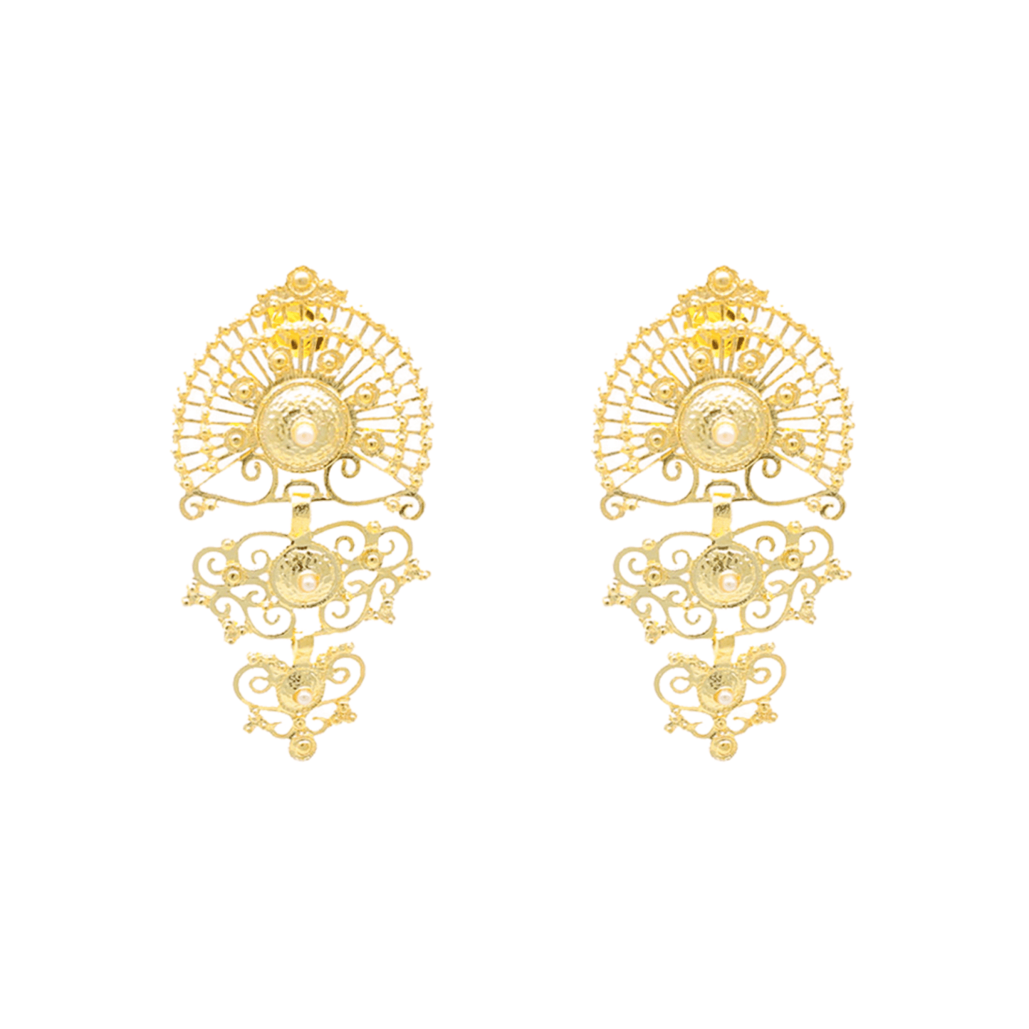 Brincos Luminis em Prata Dourada e Pérola Branca - Loja do Ouro