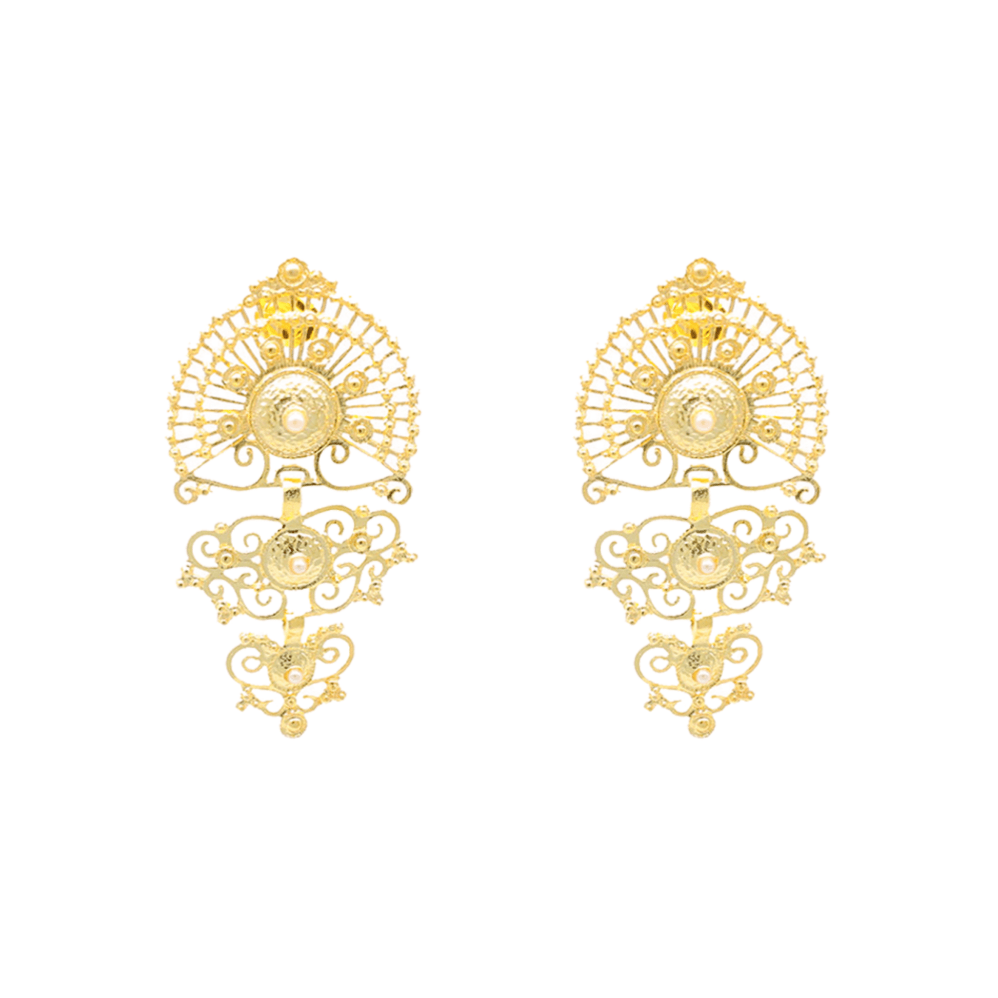 Brincos Luminis em Prata Dourada e Pérola Branca - Loja do Ouro