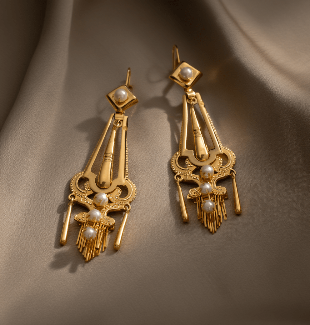 Brincos Marquesa em Ouro 19kl com Contas Brancas - Loja do Ouro