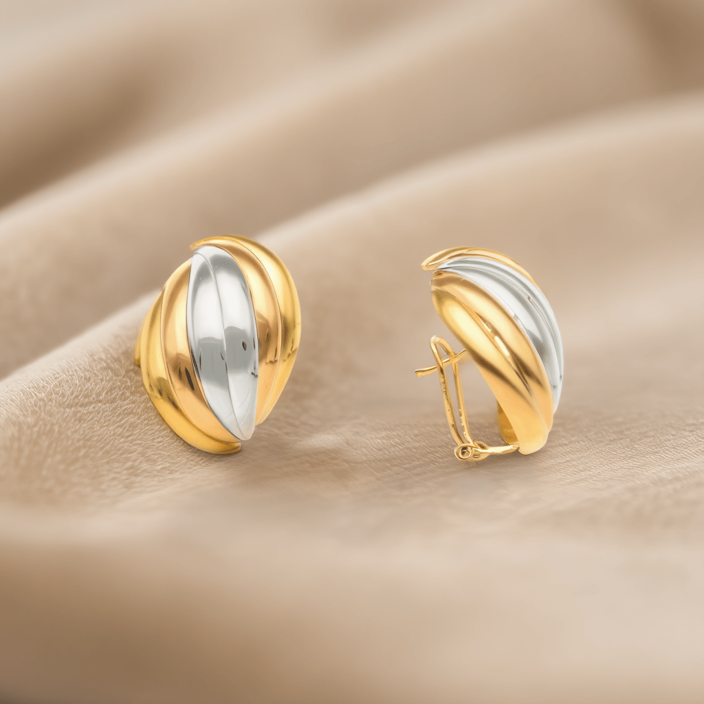 Brincos Meia Concha Tricolor em Ouro 19kl (2.2cm) - Loja do Ouro