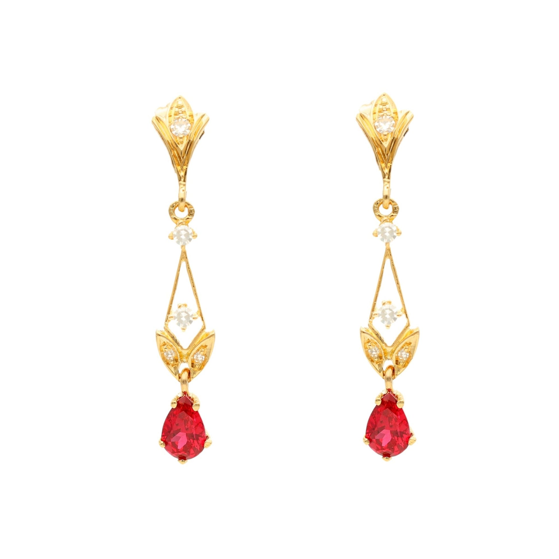 Brincos Pendentes em Ouro 19kl com Rubi e Diamantes (3.2cm) - Loja do Ouro