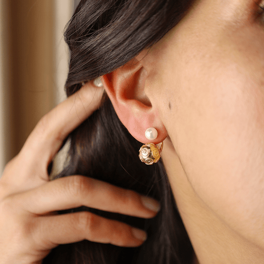 Brincos Pendentes em Prata Dourada com Pérola e Bola de Viana - Loja do Ouro