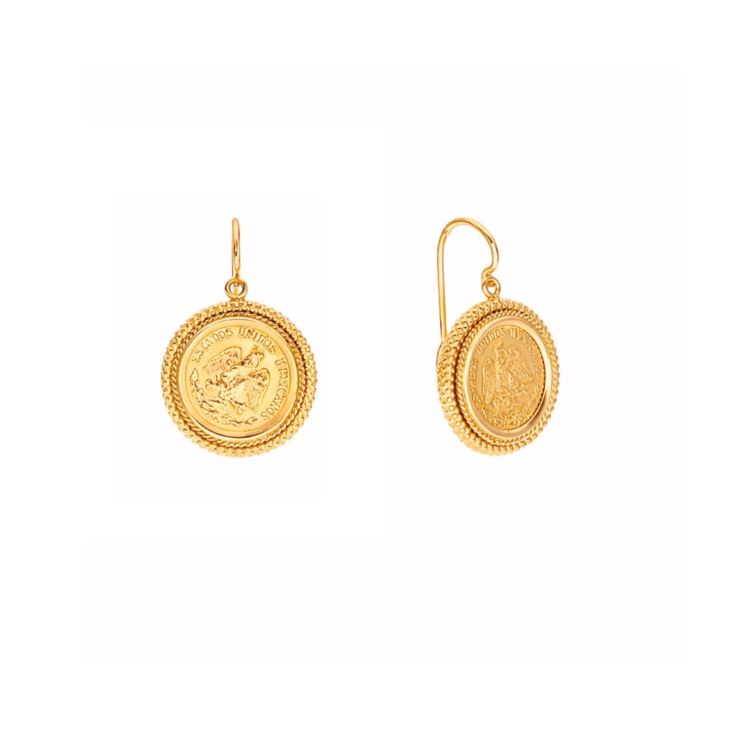 Brincos Redondos em Ouro 19kl com Moeda de Dois Pesos em Ouro 22kl - Loja do Ouro
