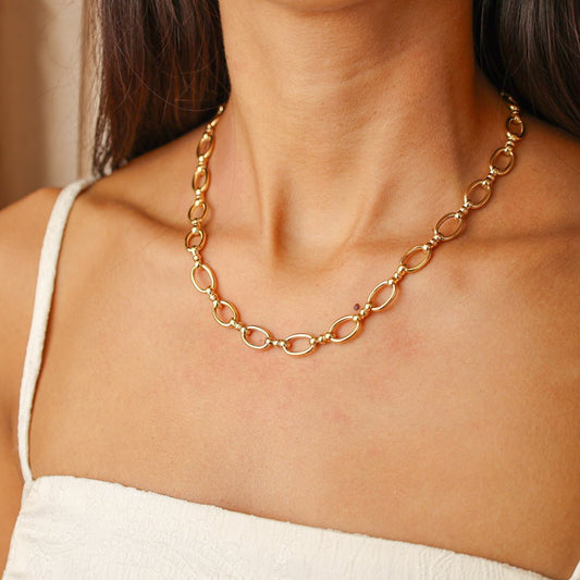 Colar em Ouro de 19kl com Elos Ovais e Traves (45.5cm) - Loja do Ouro