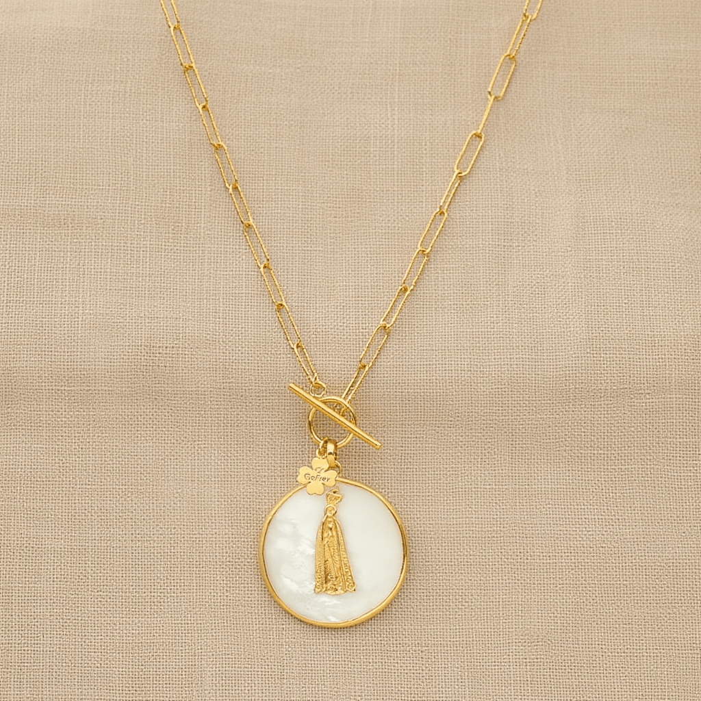 Colar Luz em Prata Dourada com Nossa Senhora (44cm) - Loja do Ouro
