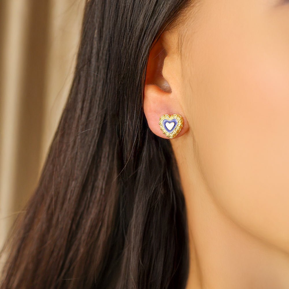 Conjunto Coração Caramujos em Prata com Esmalte Azul - Loja do Ouro