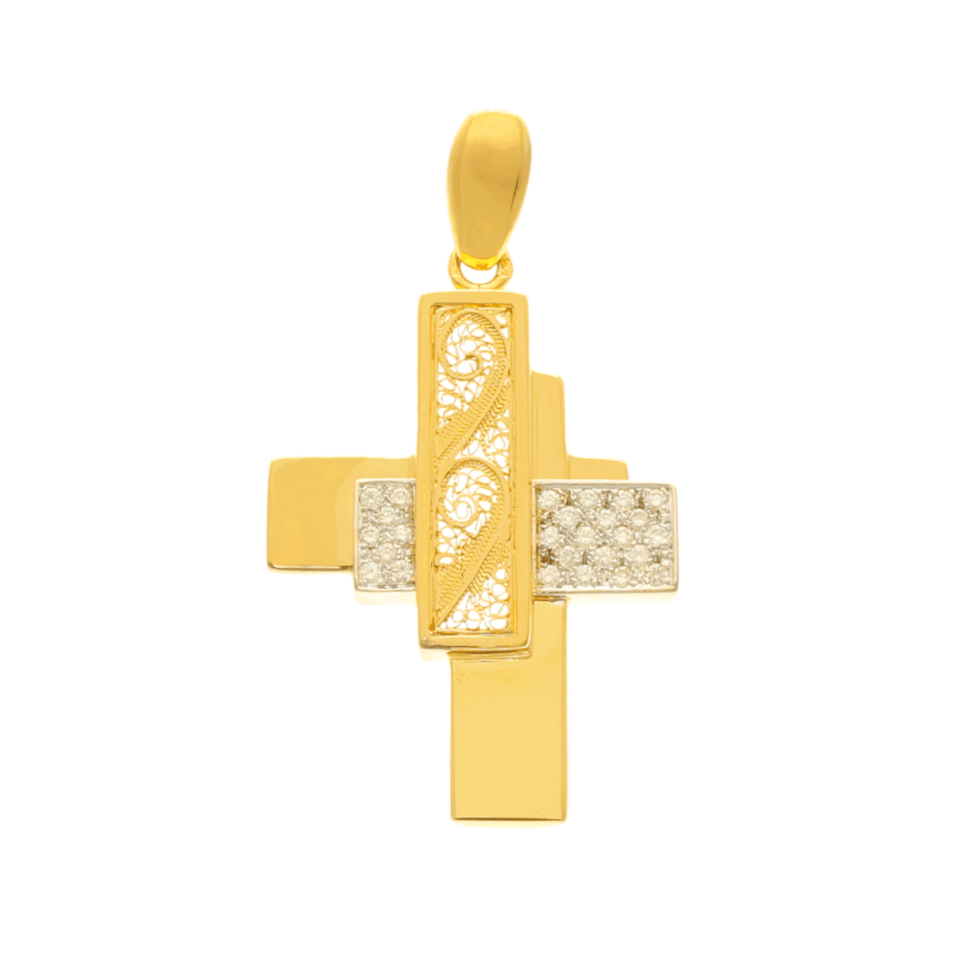 Cruz em Ouro 19kl com Topázios Brancos (3.8cm) - Loja do Ouro