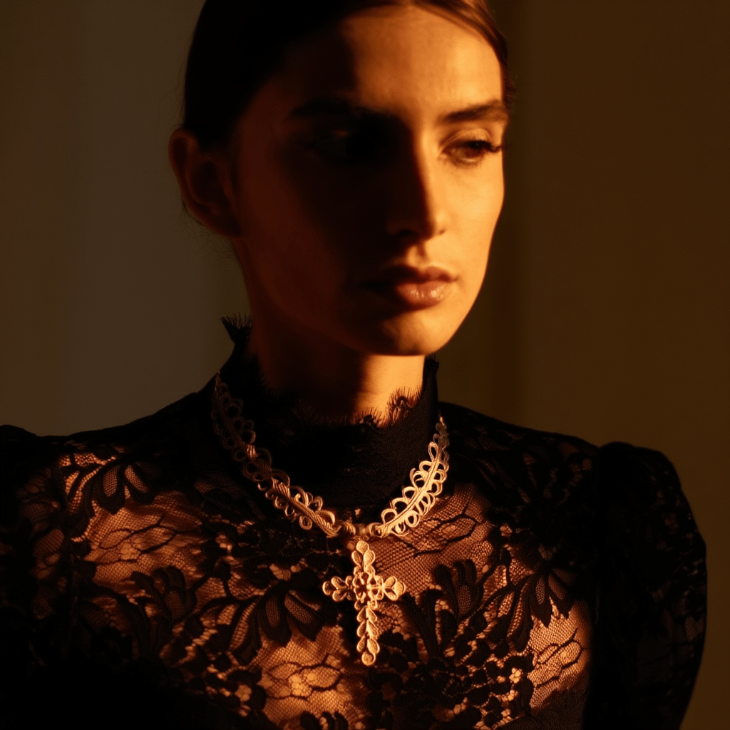 Cruz Renda de Luz em Prata Dourada (5cm) - Loja do Ouro