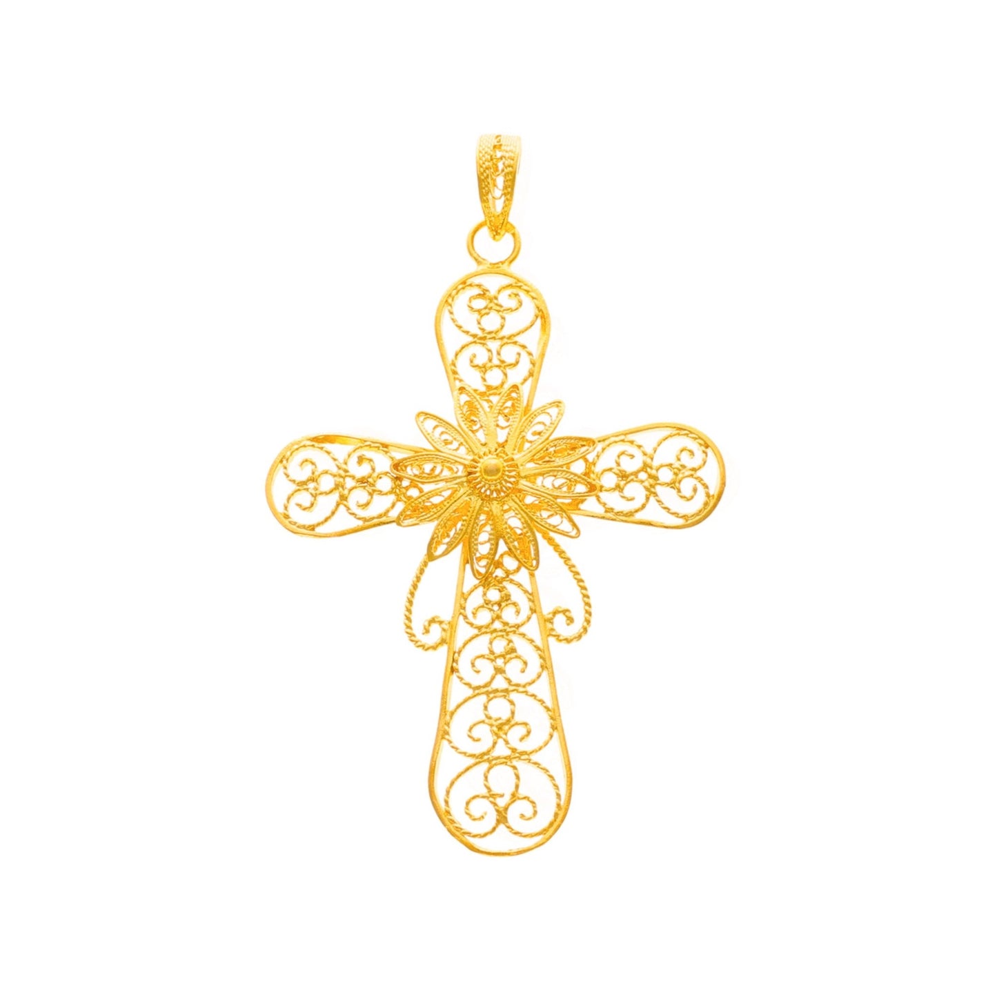 Cruz Segredo das Tranças em Prata Dourada (6cm) - Loja do Ouro