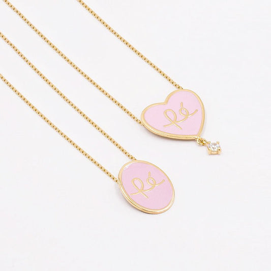 Escapulário Fé em Prata Dourada e Esmalte Rosa - Loja do Ouro