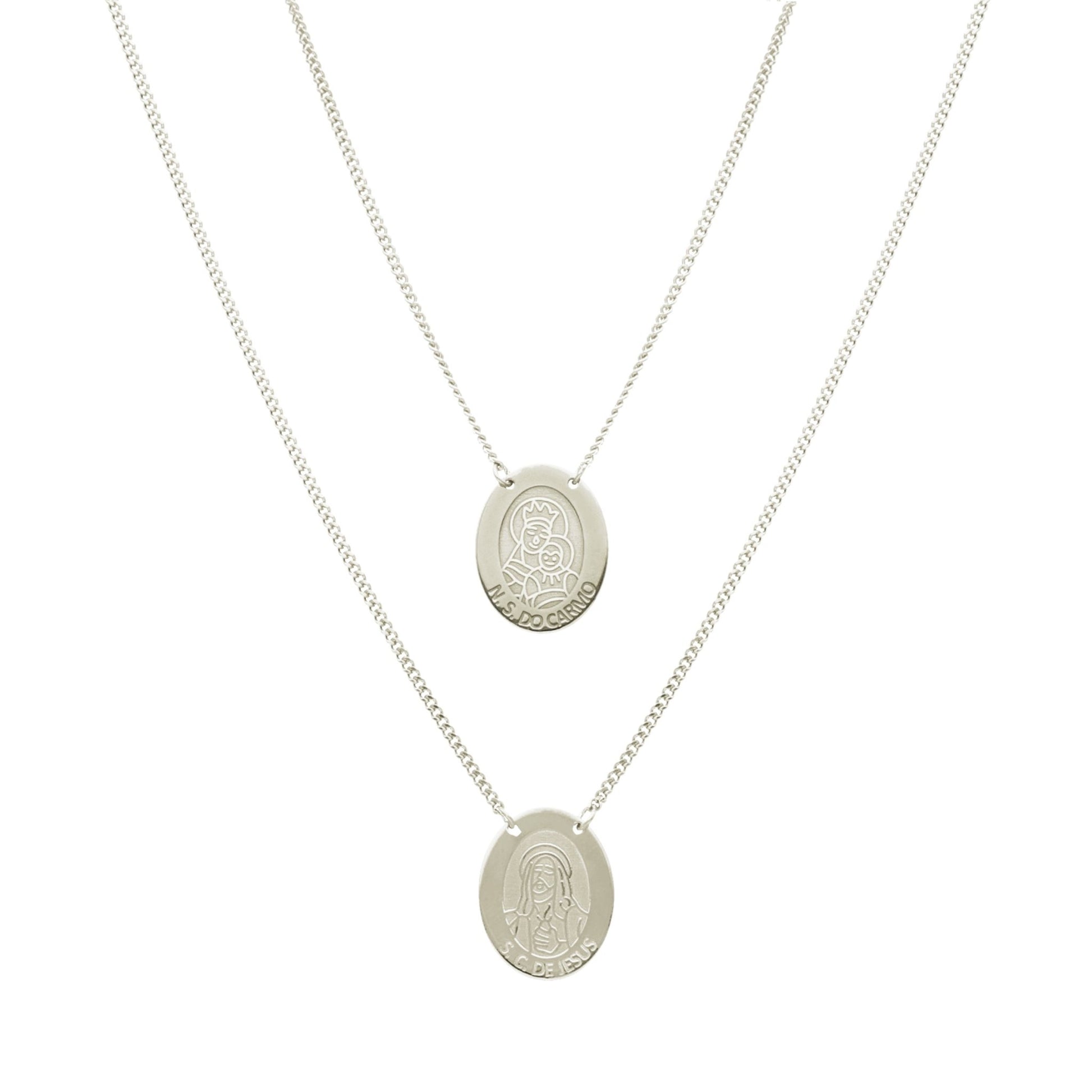 Escapulário Oval em Prata com Medalhas Religiosas - Loja do Ouro