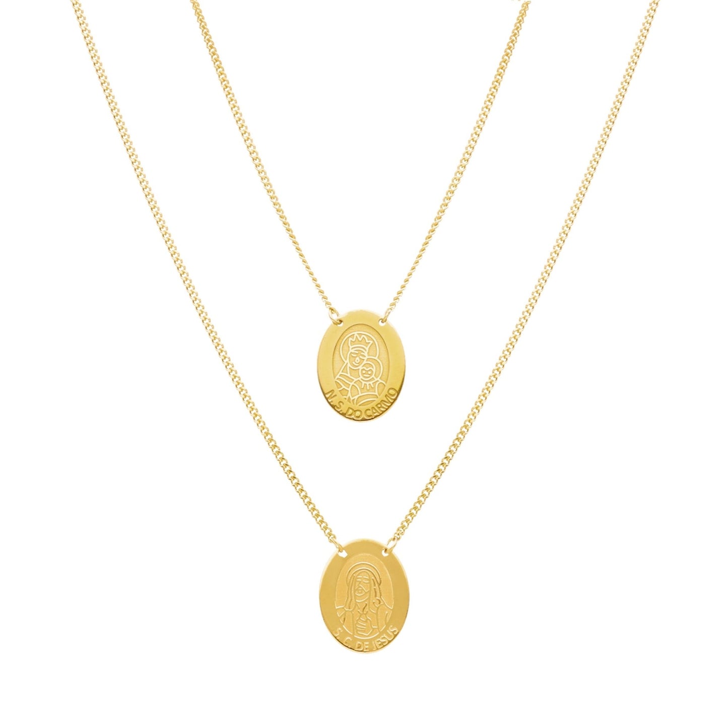 Escapulário Oval em Prata Dourada com Medalhas Religiosas - Loja do Ouro