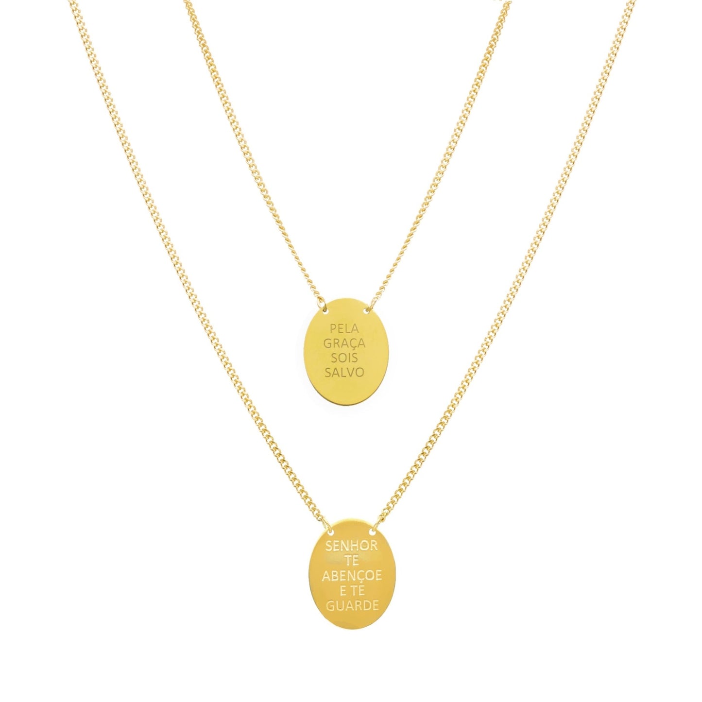 Escapulário Oval em Prata Dourada com Medalhas Religiosas - Loja do Ouro