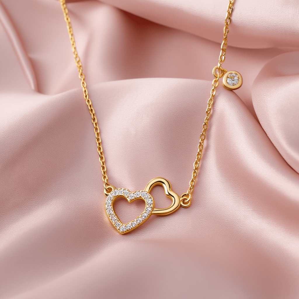 Fio Amor Eterno em Prata Dourada com Dois Corações - Loja do Ouro