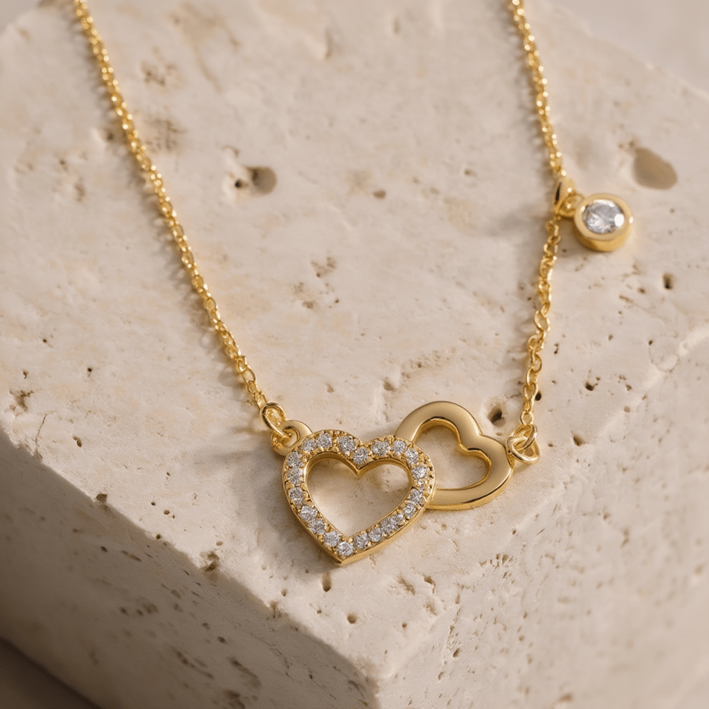 Fio Amor Eterno em Prata Dourada com Dois Corações - Loja do Ouro