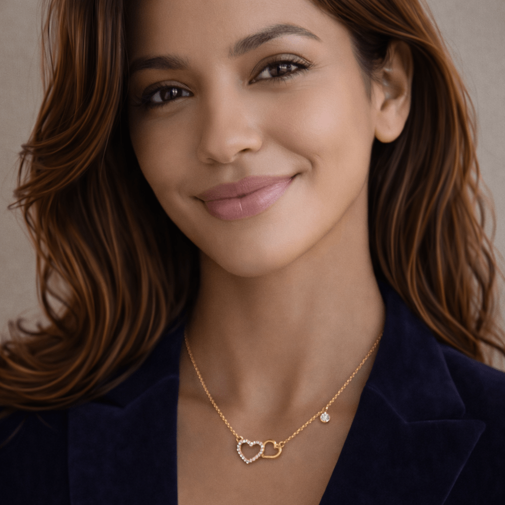 Fio Amor Eterno em Prata Dourada com Dois Corações - Loja do Ouro