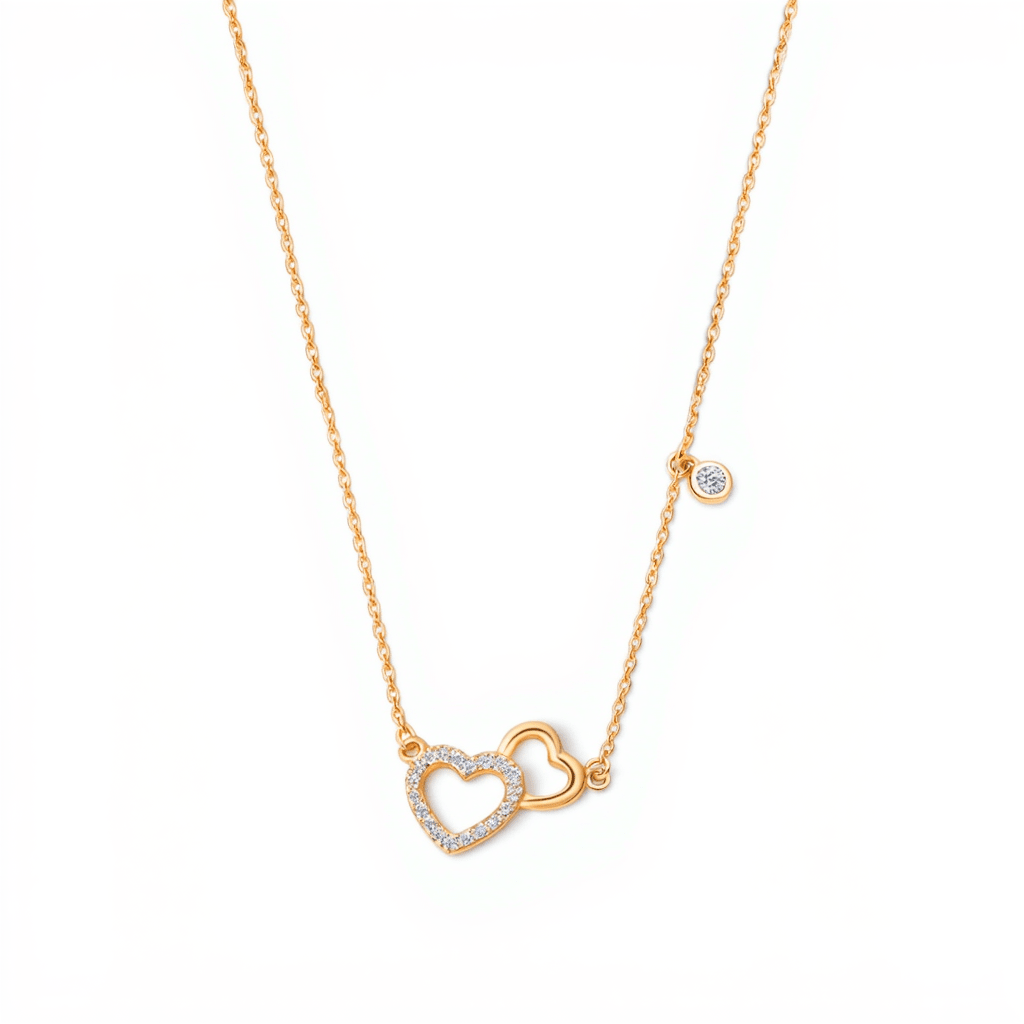 Fio Amor Eterno em Prata Dourada com Dois Corações - Loja do Ouro