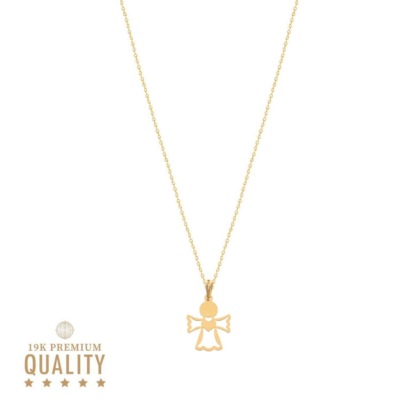 Fio em Ouro de 19kl com Anjo da Guarda Coração Recortado