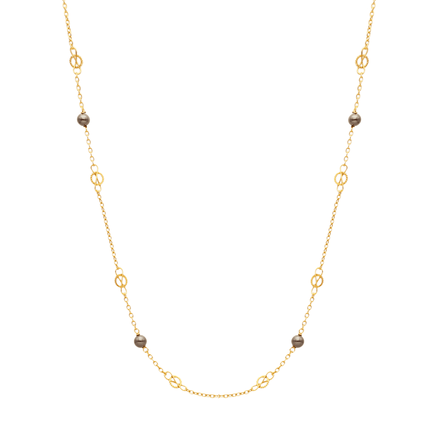 Fio com Elos Infinitos em Ouro 19kl e Pedras Cinza Metalizadas (45cm) - Loja do Ouro