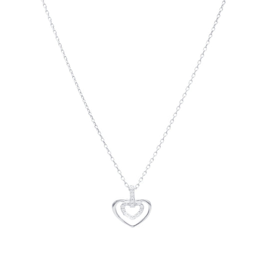 Fio de Prata com Coração Duplo e Zircónias - Loja do Ouro