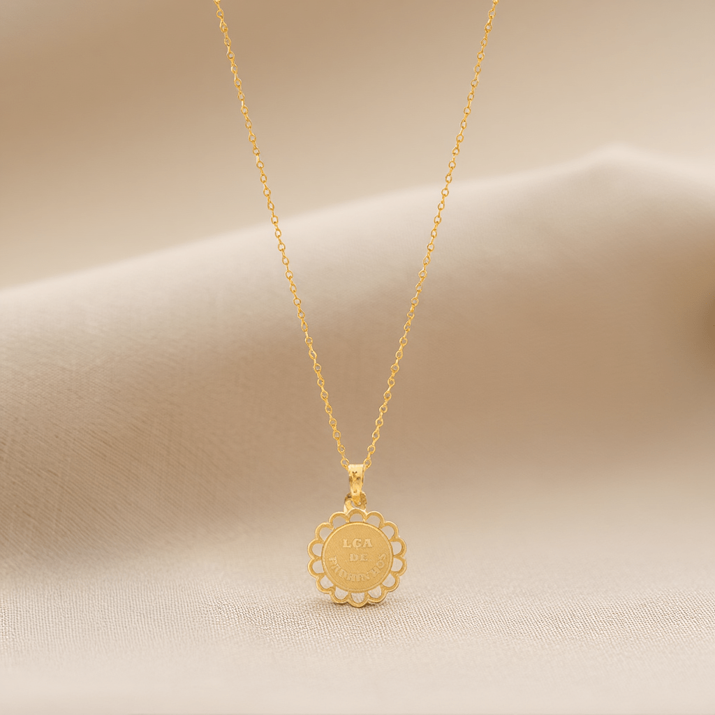Fio em Ouro 19kl com Medalha Flor "Lça de Padrinhos" - Loja do Ouro