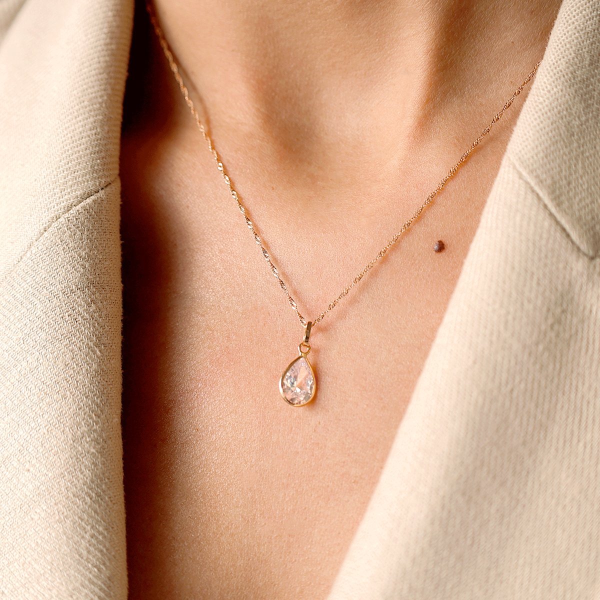 Fio em Ouro 19kl com Zircão em Lágrima (45cm) - Loja do Ouro