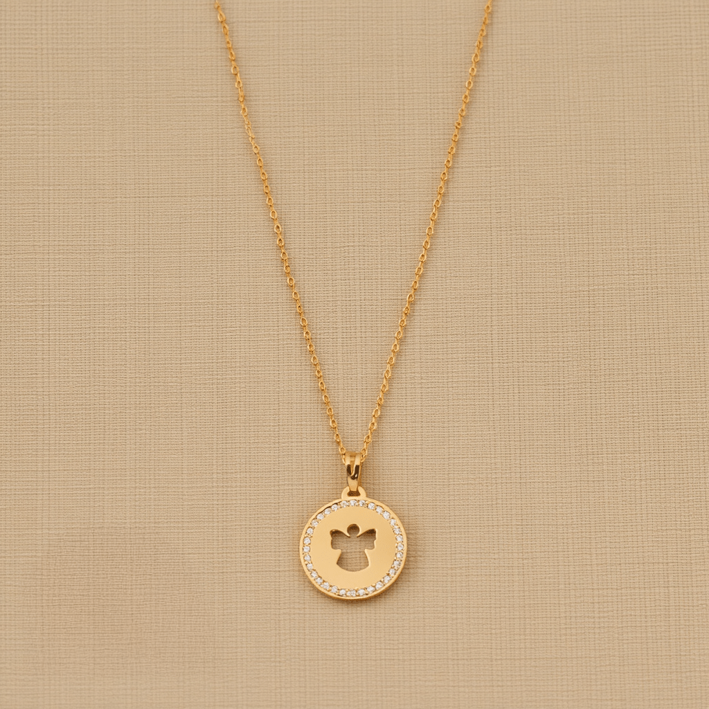 Fio em Ouro com Medalha Anjo cravejada de Zircónias - Loja do Ouro