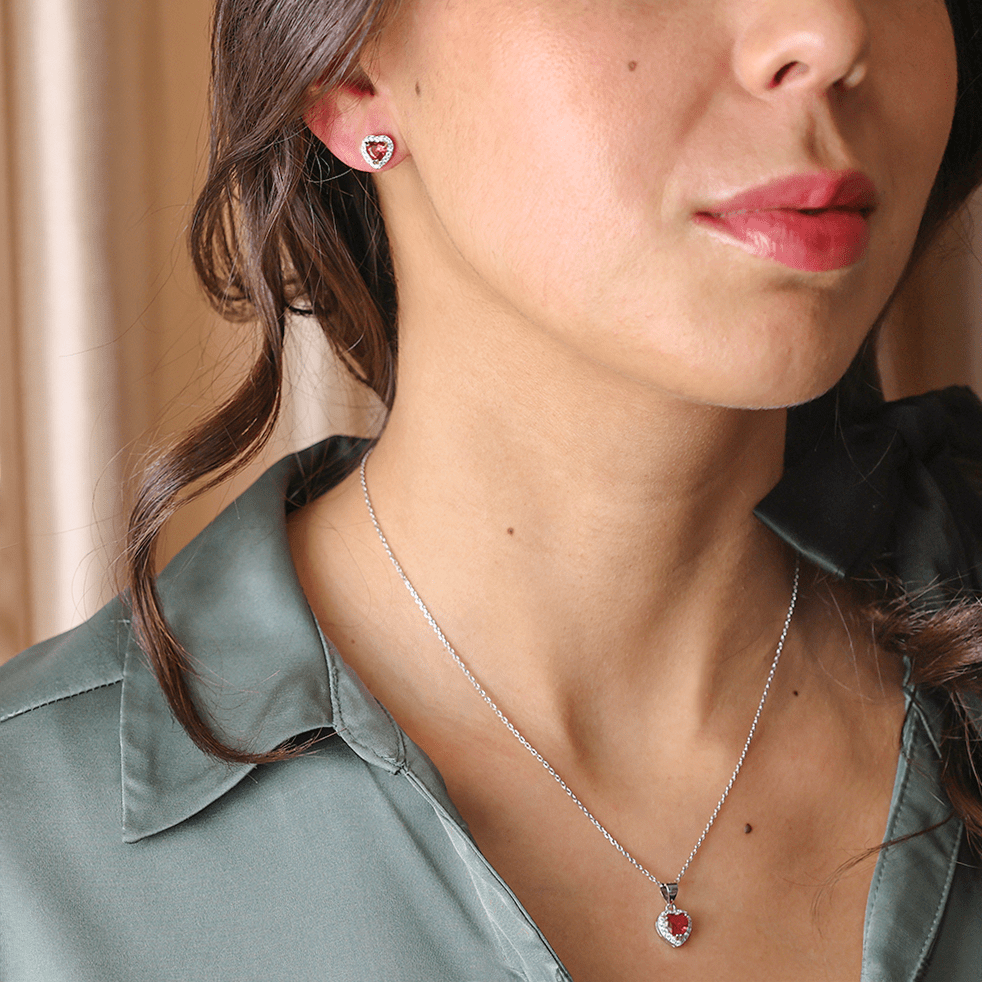 Fio em Prata com Coração Rosa e Zircónias - Loja do Ouro