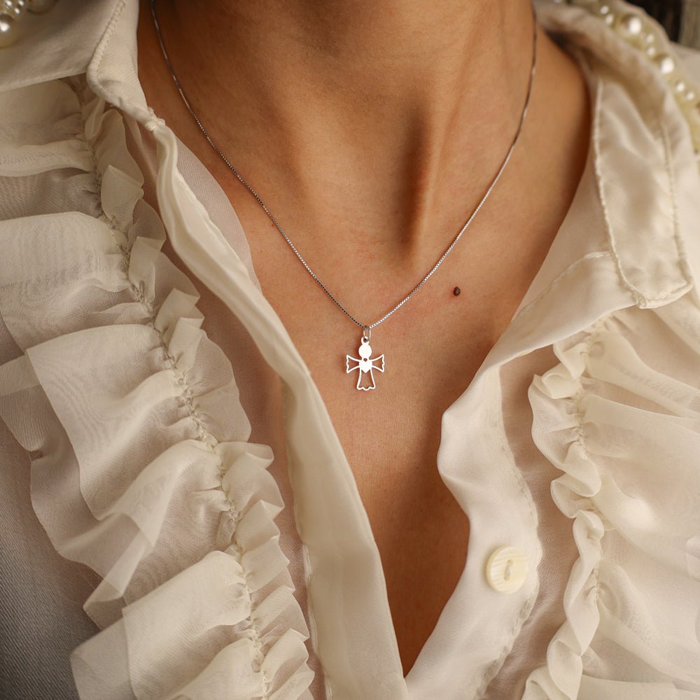 Fio em Prata com Medalha Anjo Recortada (40cm) - Loja do Ouro