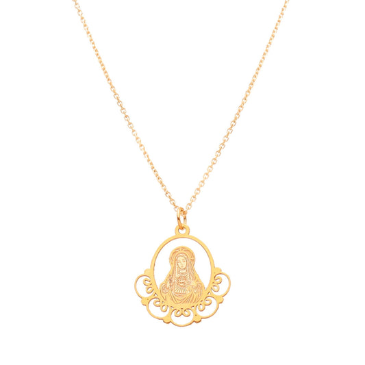 Fio Nossa Senhora do Sagrado Coração em Prata Dourada - Loja do Ouro