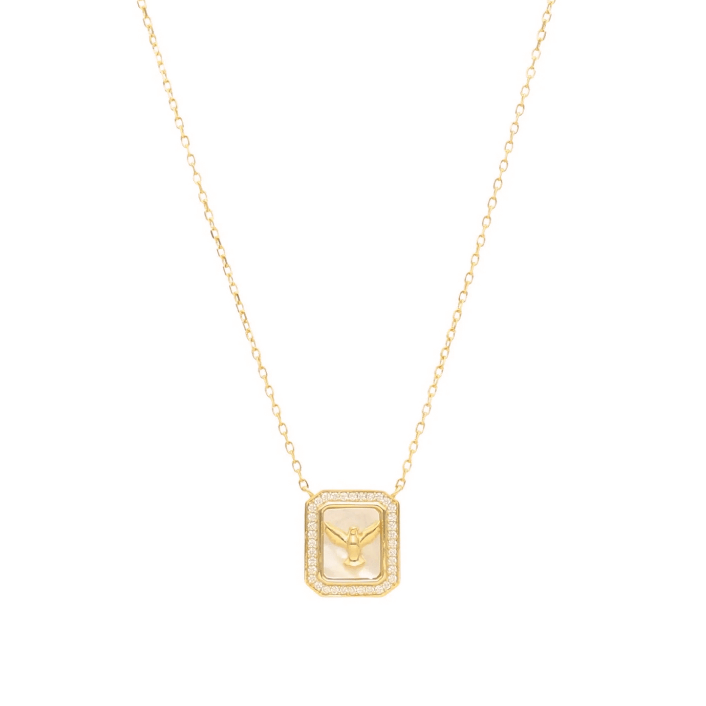 Fio Pomba em Prata Dourada com Zircónia e Madrepérola - Loja do Ouro