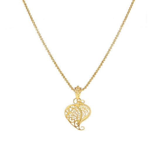 Fio Tradição em Prata Dourada com Coração em Filigrana - Loja do Ouro