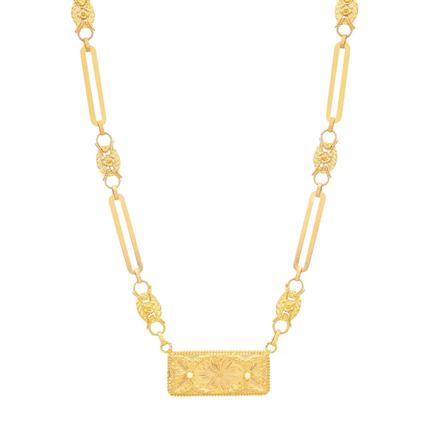 Gargantilha Dona Flor em Ouro 19kl com Medalhão Retangular (43cm) - Loja do Ouro