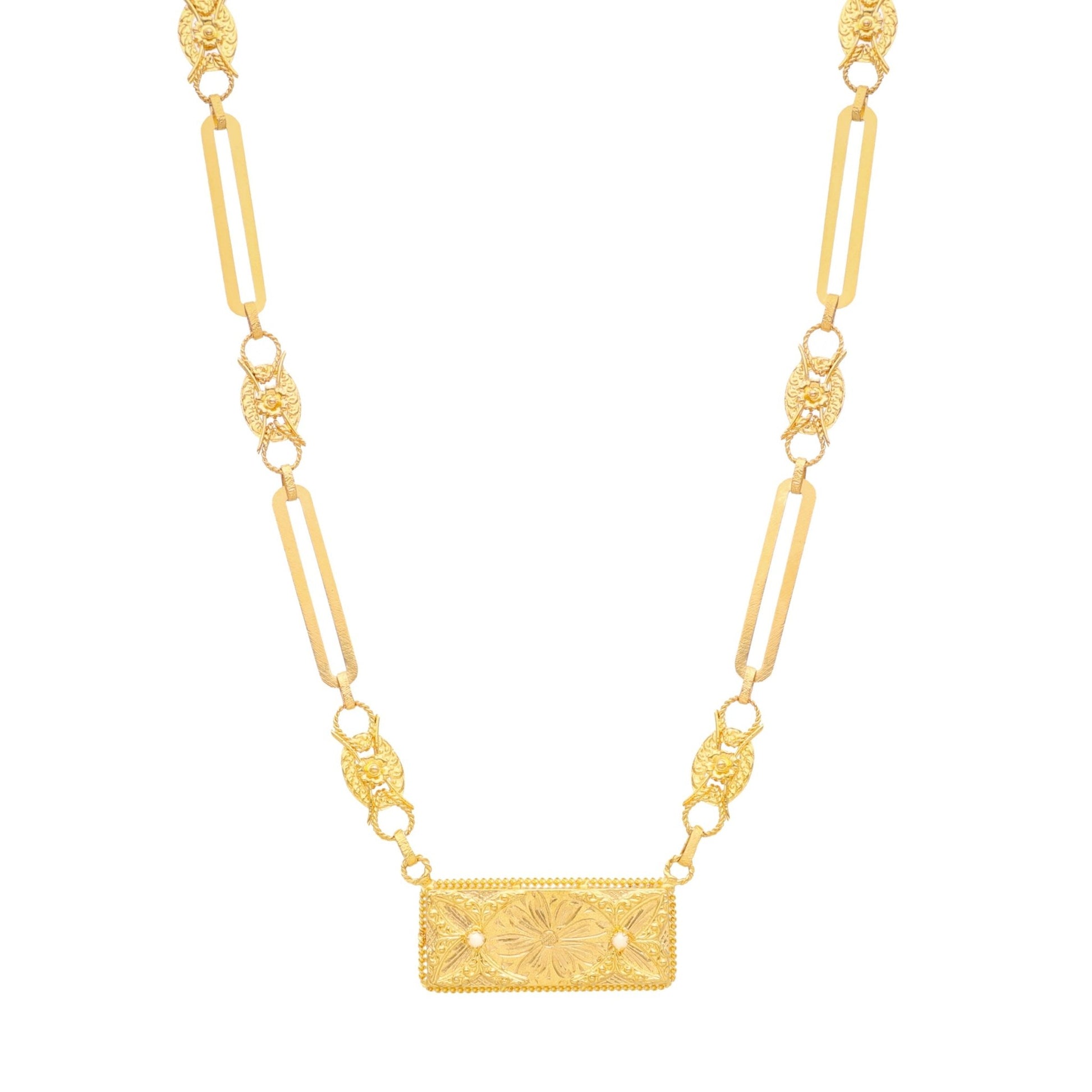 Gargantilha Dona Flor em Ouro 19kl com Medalhão Retangular (43cm) - Loja do Ouro