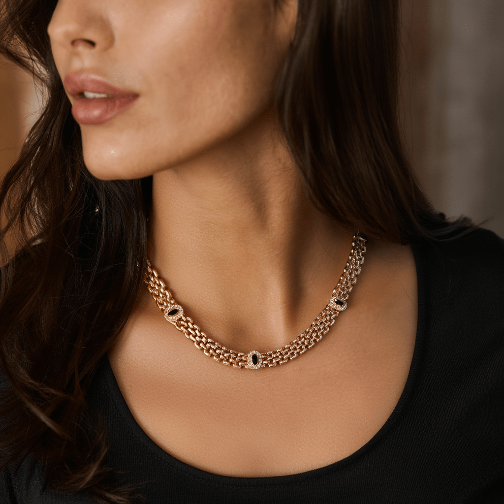 Gargantilha em Ouro 19kl com Safiras e Zircónias - Loja do Ouro