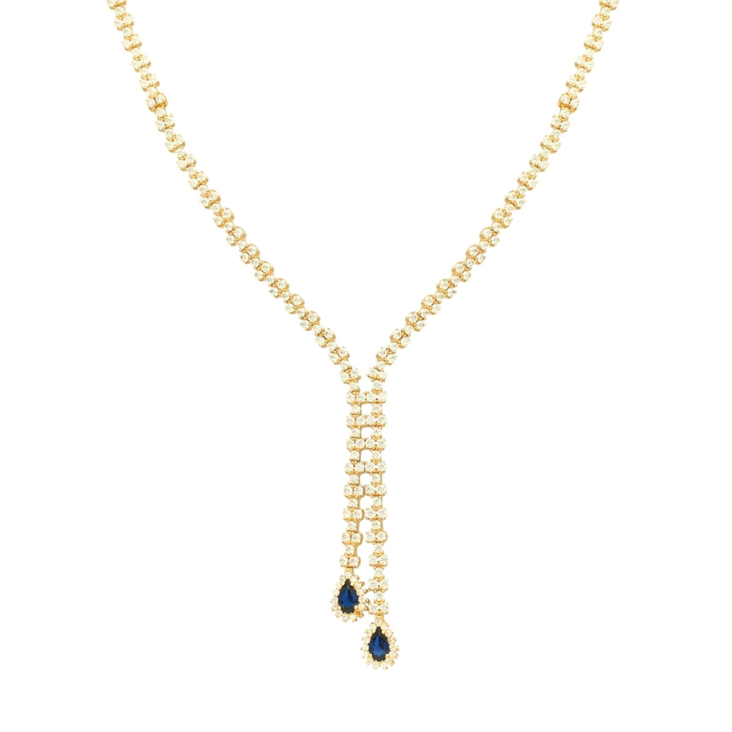 Gargantilha em Ouro 19kl com Zircónias e Lágrima Azul (44cm) - Loja do Ouro