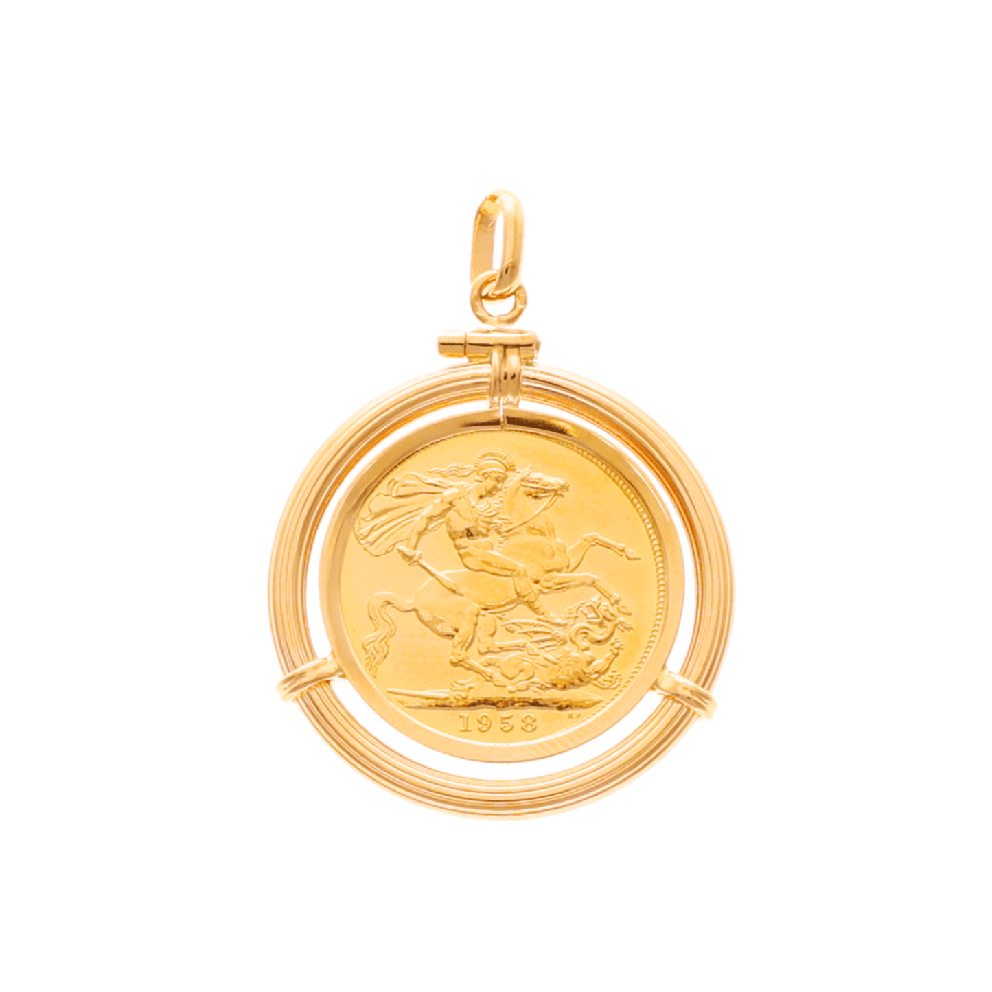 Libra Rainha Isabel II (1958) em Ouro 22kl com Aro Raiado em Ouro 19kl - Loja do Ouro