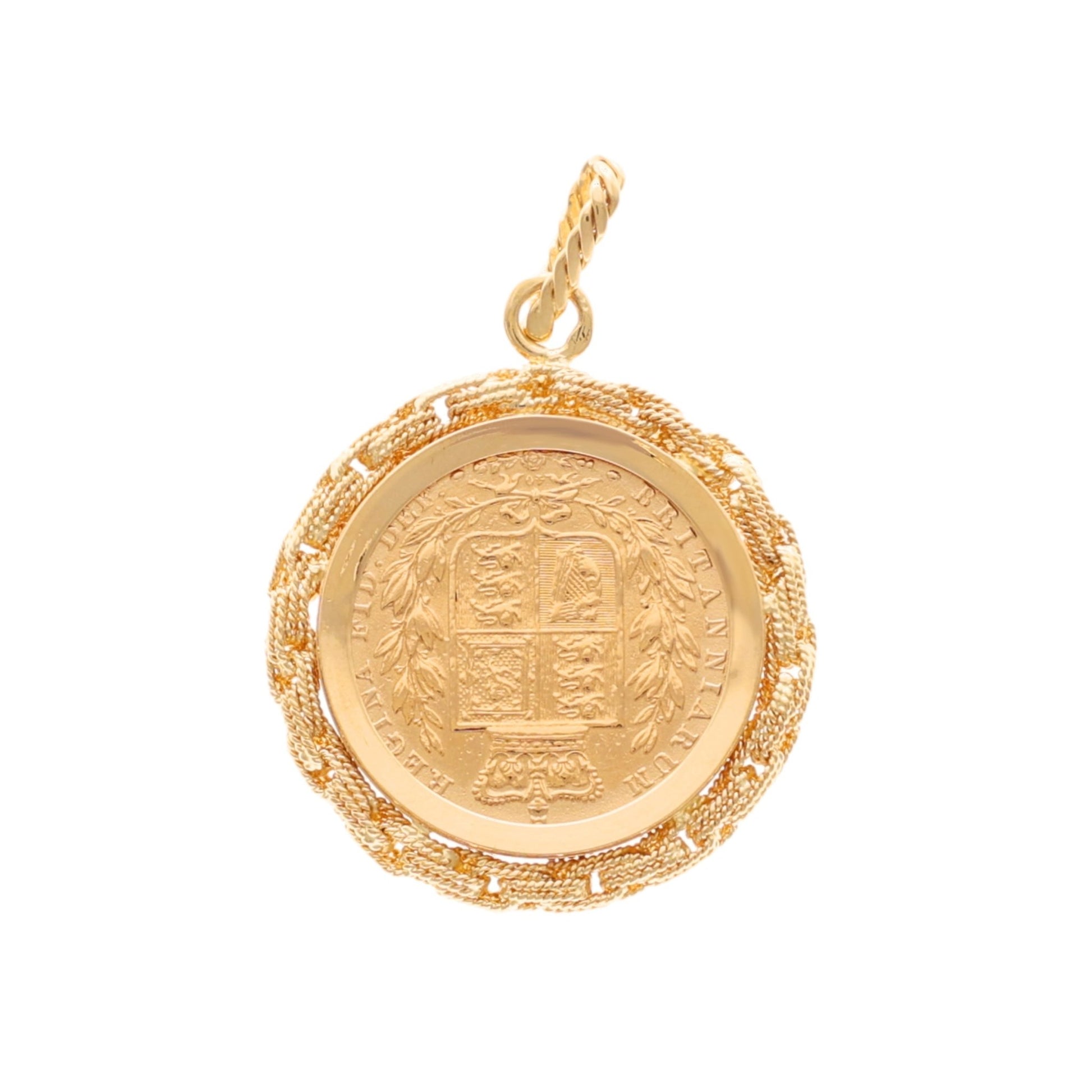 Libra Rainha Victoria (1871) 22kl com Aro tipo Corrente em Ouro 19kl - Loja do Ouro